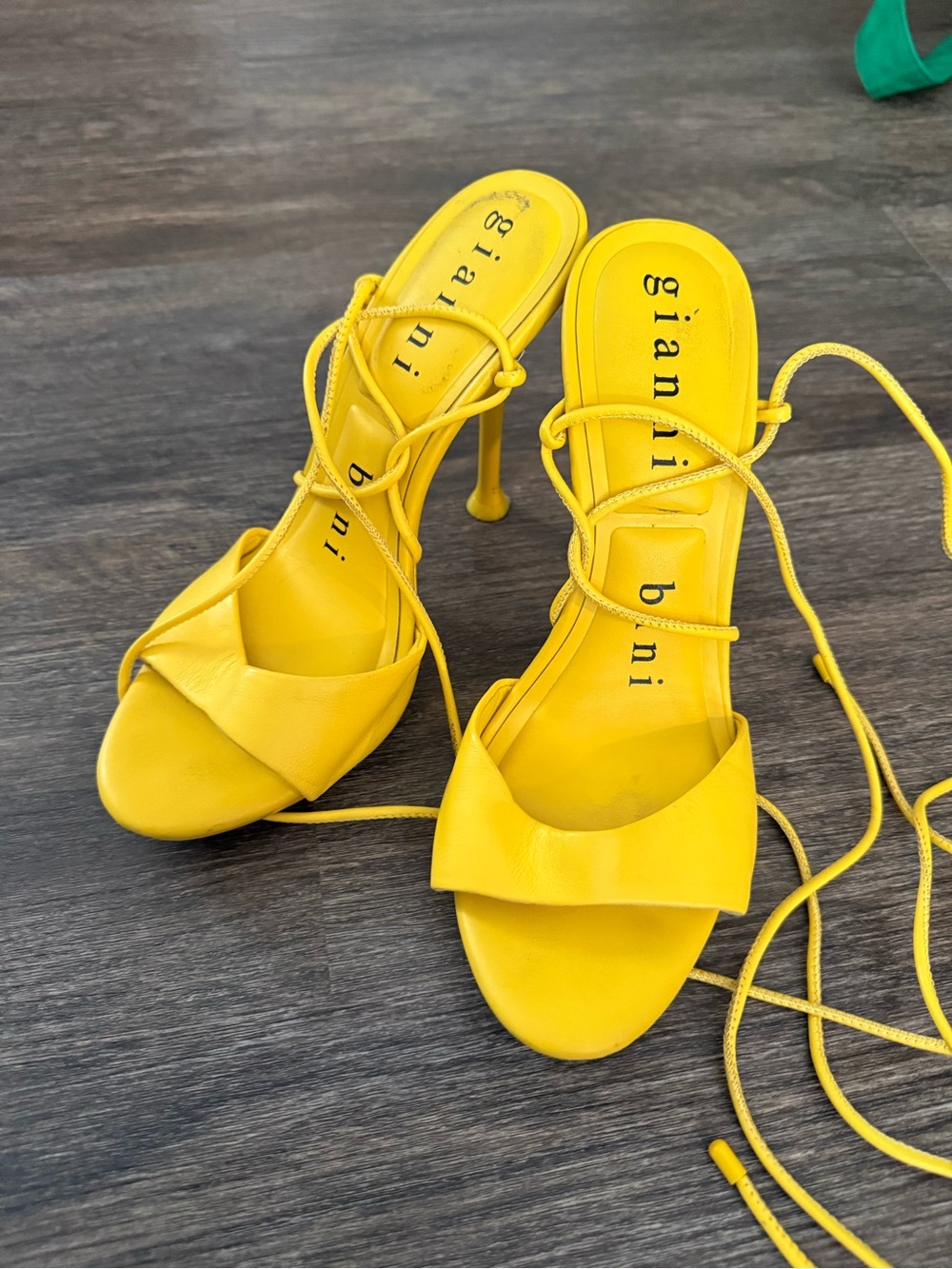 Gianni Bini Bright Yellow Lace-Up Stiletto Sandals